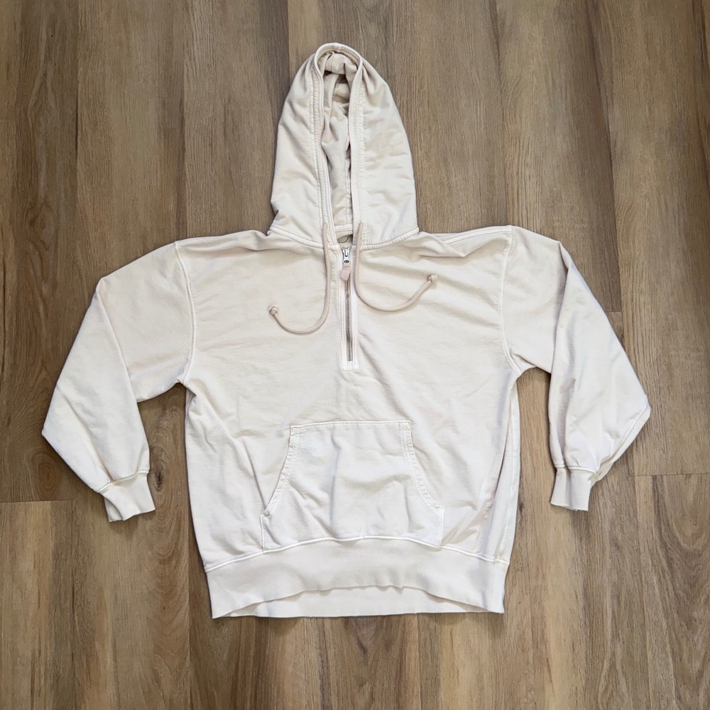 Aerie Cream Beige Quarter Zip Hoodie Sweatshirt XXS Cotton French Terry